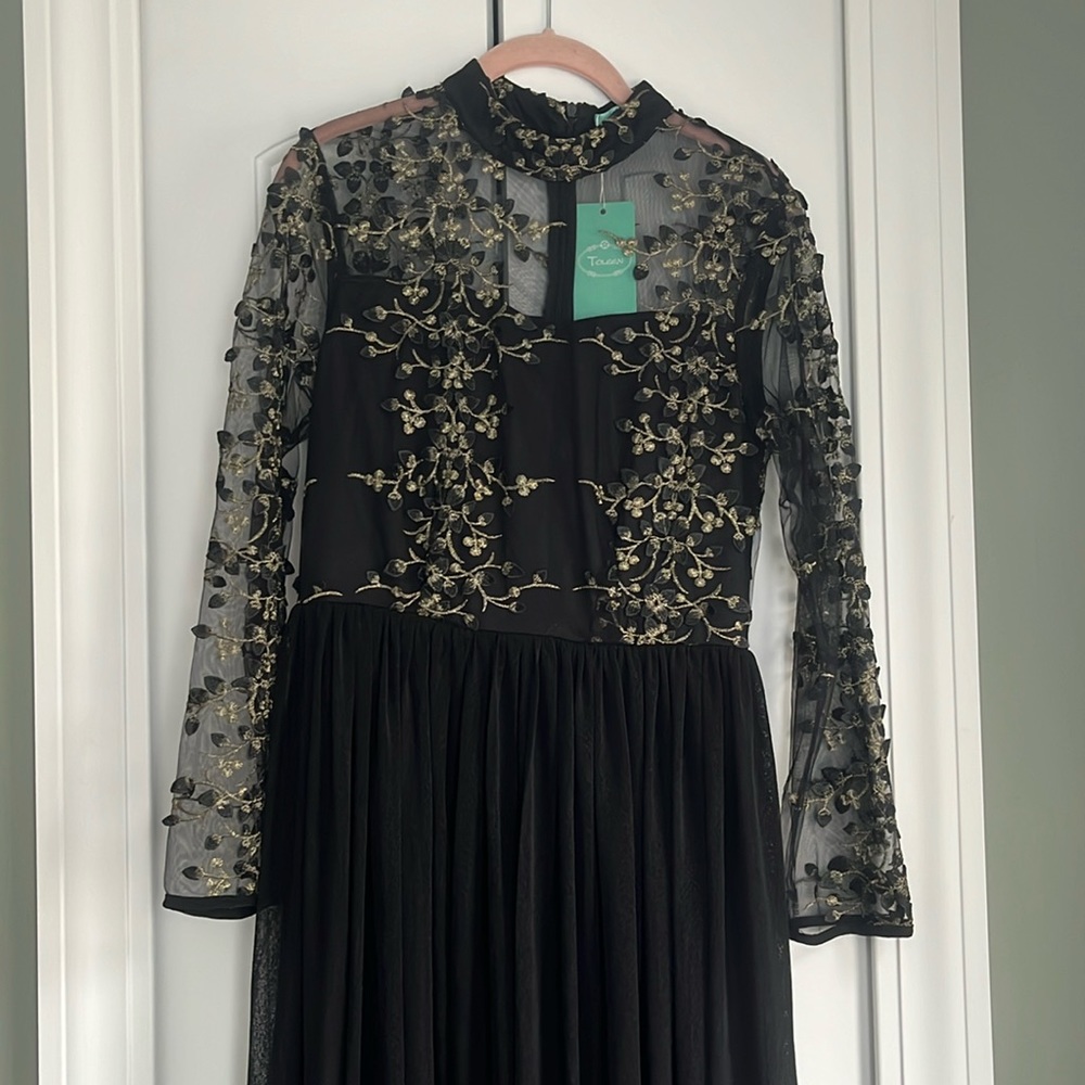 Black embroidered dress with tulle